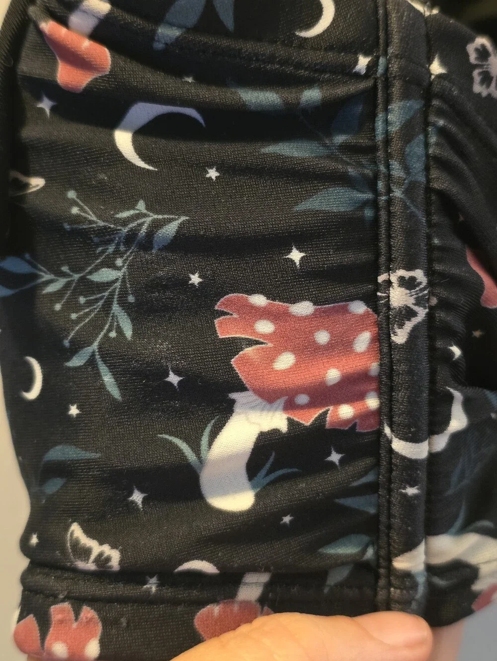 Hot Topic Black Mushroom & Moon Print Underwire Bra with Ruffle